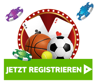 Sport und Casino Symbole mit Registrieren Button